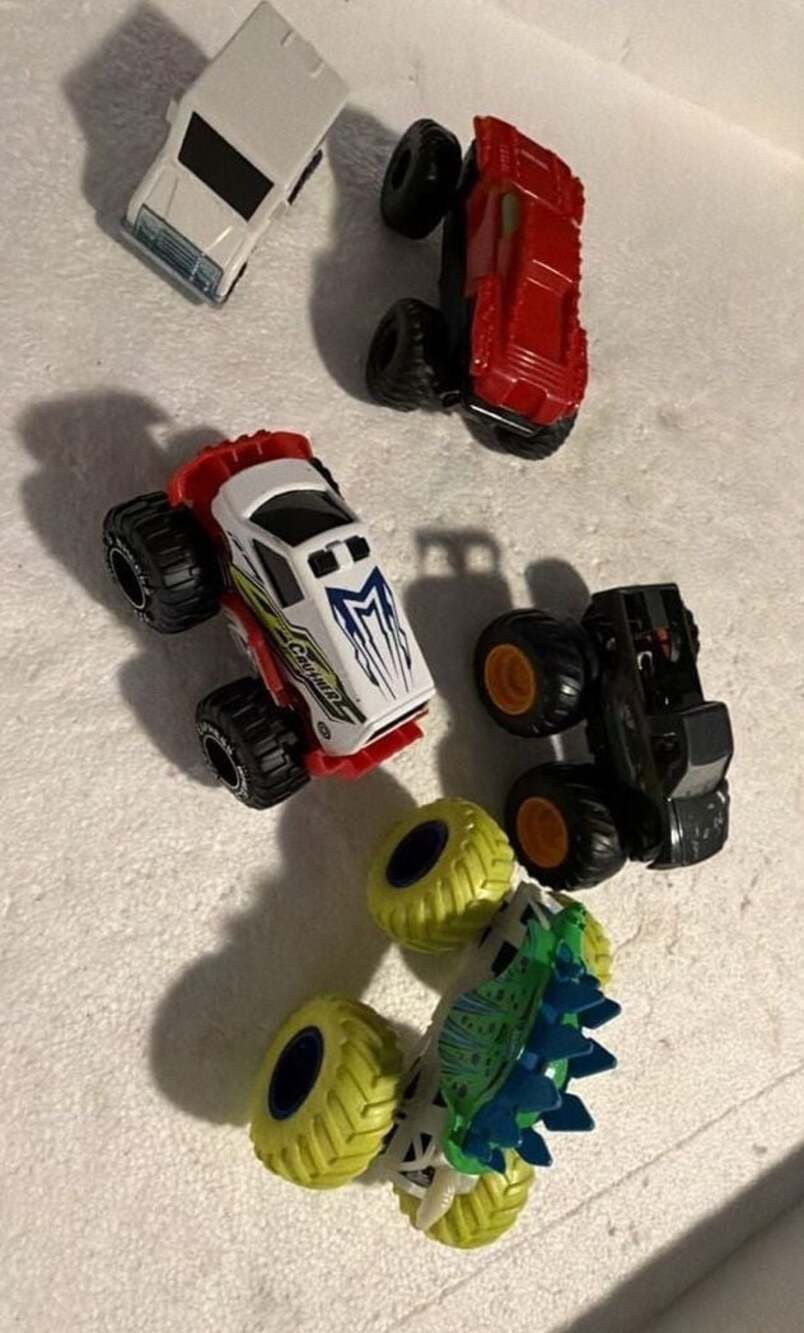 Lot of 5 Toy Monster Trucks 1:64 Hot Wheels Mega Wrex Turbo Express Crusher